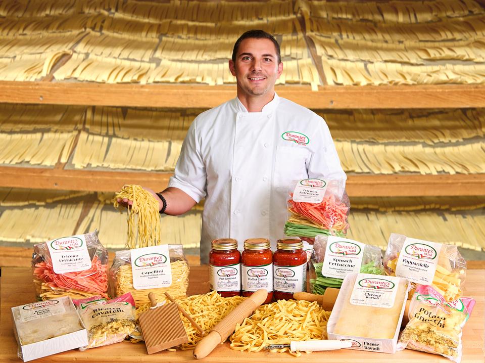 Angelo Durante with handmade pasta at Durante's Pasta, West Haven CT